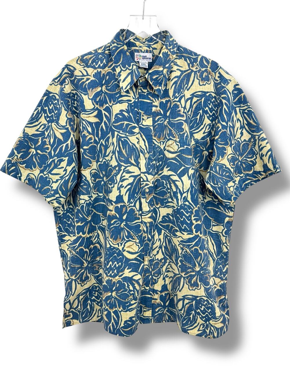 VTG Reyn Spooner Hawaiian shirt men's XXL aloha tropical floral camp blue beige